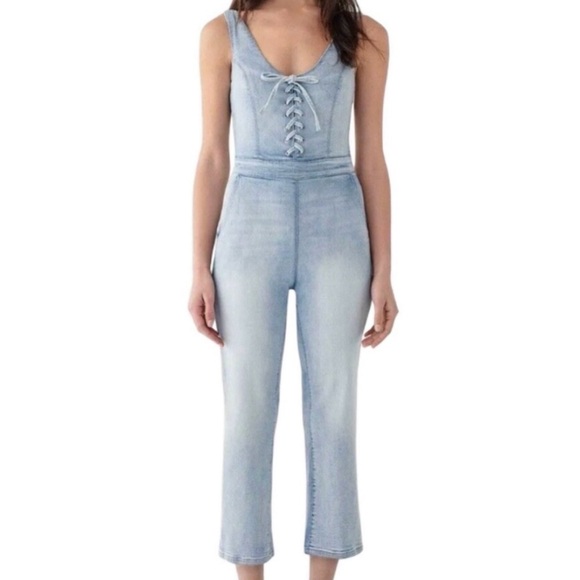 DL1961 Light Blue Lace-Up Denim Dress - Picture 3 of 10